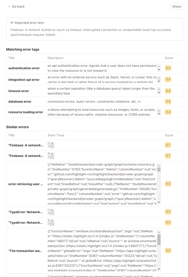 error tags