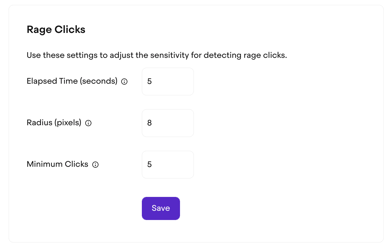 configuring rage click settings